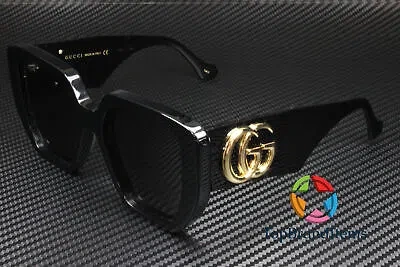 Pre-owned Gucci Gg0956s 003 Rectangular Squared Black Shiny Grey 54 Mm Women's Sunglasses In Gray
