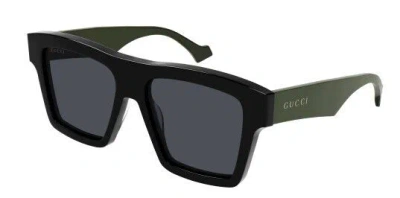 Pre-owned Gucci Gg0962s 009 Black-green/grey Square Men's Sunglasses In Gray