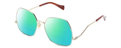 Pre-owned Gucci Gg0972s-003 Women's Polarized Bifocal Sunglasses Gold Tortoise 60mm 41 Opt In Green Mirror