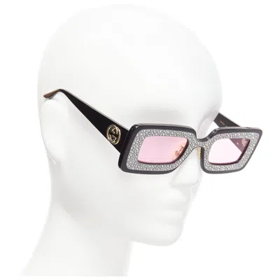 Pre-owned Gucci Gg0974s Silver Crystal Frame Pink Lens Rectangular Sunnies