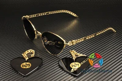 Pre-owned Gucci Gg0977s 001 Cat Eye Gold Black Grey 57 Mm Women's Sunglasses In Gray