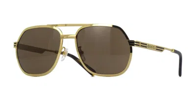 Pre-owned Gucci Gg0981s Gold/brown (001) Sunglasses