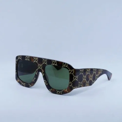 Pre-owned Gucci Gg0983s 002 Havana With Gold Gg Pattern/green 59-18-135 Sunglasses ...