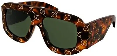 Pre-owned Gucci Gg0983s 002 Sunglasses Men's Havana/green Shield 59mm