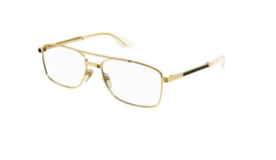 Pre-owned Gucci Gg0986o 001 Gold Rectangular Men's Eyeglasses In Clear