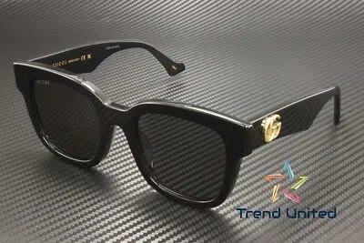 Pre-owned Gucci Gg0998s 001 Rectangular Square Acetate Black Grey 52 Mm Women's Sunglasses In Gray