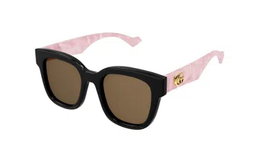 Pre-owned Gucci Gg0998s 005 Black-pink/brown Square Women's Sunglasses
