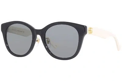 Pre-owned Gucci Gg1002sk 004 Sunglasses Women's Black-white/grey Lenses Round Shape 56mm In Gray