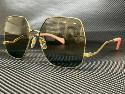 Pre-owned Gucci Gg1005s 001 Gold Hexagonal 61 Mm Women's Sunglasses In Green