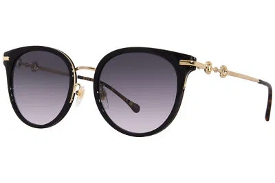 Pre-owned Gucci Gg1015sk 001 Sunglasses Women's Black/gold/grey Gradient Round Shape 56mm In Gray
