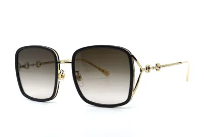 Pre-owned Gucci Gg1016sk 004 Black Gold Brown Women's Authentic Sunglasses 58-20-140