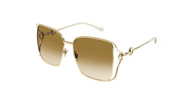 Pre-owned Gucci Gg1020s 004 Gold/gradient Brown Oversized Square Women's Sunglasses