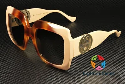 Pre-owned Gucci Gg1022s 003 Rectangular Square Havana Shiny Brown 54 Mm Women's Sunglasses