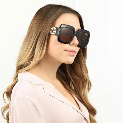 Pre-owned Gucci Gg1022s 005 Black Brown Square Chain Women Sunglasses