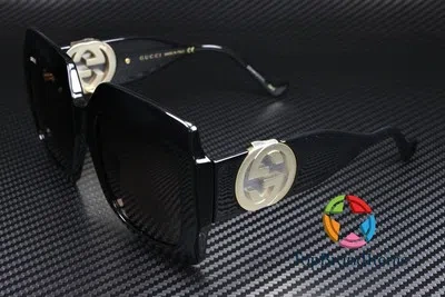Pre-owned Gucci Gg1022s 005 Rectangular Square Black Shiny Brown 54 Mm Women's Sunglasses