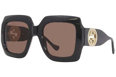 Pre-owned Gucci Gg1022s 005 Sunglasses Women's Black-gold Chain Necklace/brown Lens 54mm