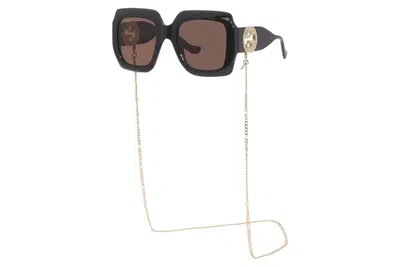 Pre-owned Gucci Gg1022s 005 Sunglasses Women's Black-gold Chain Necklace/brown Lenses 54mm