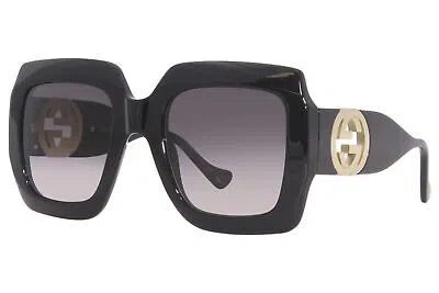 Pre-owned Gucci Gg1022s 006 Sunglasses Women's Black/gold Logo/grey Gradient Lenses 54mm In Gray