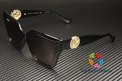 Pre-owned Gucci Gg1023s 005 Rectangular Square Black Shiny Brown 54 Mm Women's Sunglasses