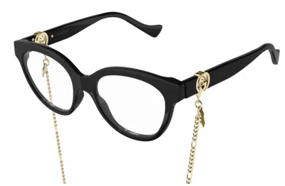 Pre-owned Gucci Gg1024o 006 Cat-eye Black/gold Square Women Eyeglasses In Clear