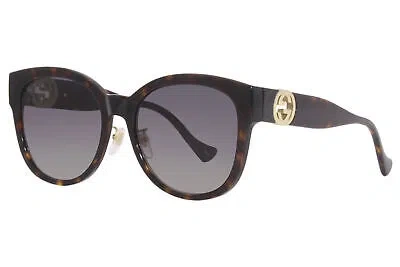 Pre-owned Gucci Gg1028sk 007 Sunglasses Women's Havana/grey Gradient Cat Eye 56mm In Gray