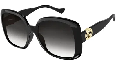 Pre-owned Gucci Gg1029sa - 007 Black-grey Black Lens Sunglasses 57mm Authentic In Gray