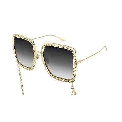 Pre-owned Gucci Gg1033s 002 Gold Necklace Chain Grey Gradient Women Sunglasses Authentic In Gray