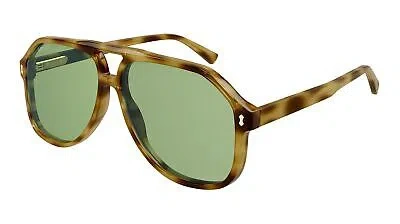 Pre-owned Gucci Gg1042s 004 Men's Brown Havana Frame Green Lenses Sunglasses 60mm