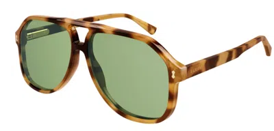 Pre-owned Gucci Gg1042s 004 Havana Green Pilot Unisex Sunglasses