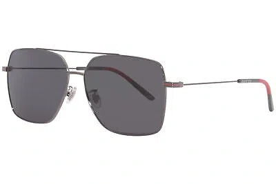 Pre-owned Gucci Gg1053sk 001 Sunglasses Men's Ruthenium/grey Lenses Square 61mm In Gray