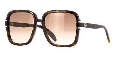 Pre-owned Gucci Gg1066s 002 Sunglasses Shiny Dark Havana Frame Brown Gradient Lenses 59 Mm