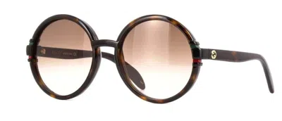 Pre-owned Gucci Gg1067s 002 Havana/brown Gradient Round Women's Sunglasses