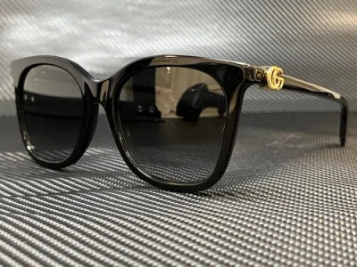 Pre-owned Gucci Gg1071s 001 Black Cat Eye 55 Mm Women's Sunglasses In Gray