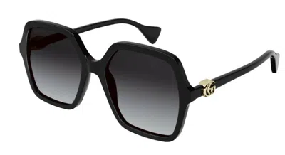 Pre-owned Gucci Gg1072s 001 Black/gradient Grey Square Women's Sunglasses In Gray