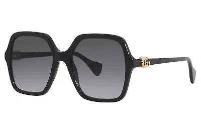 Pre-owned Gucci Gg1072s 001 Sunglasses Women's Black/grey Gradient Lens Square Shape 56mm In Gray
