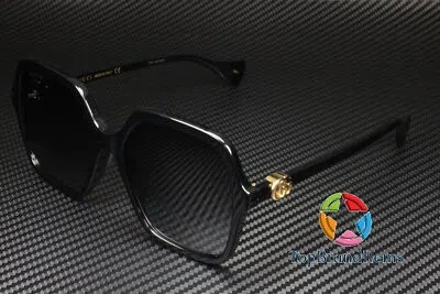 Pre-owned Gucci Gg1072sa 001 Rectangular Squared Black Shiny Grey 56 Mm Women's Sunglasses