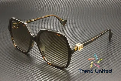 Pre-owned Gucci Gg1072sa 002 Rectangular Squared Havana Brown 56 Mm Women's Sunglasses