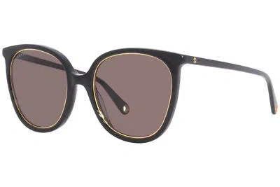 Pre-owned Gucci Gg1076s 002 Sunglasses Women's Black/brown Lenses Rectangle Shape 56mm In Gray