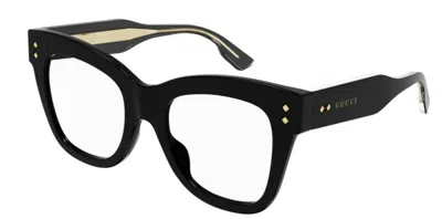 Pre-owned Gucci Gg1082o 001 Black Gold Women's Square 50 Mm Large Eyeglasses In Clear