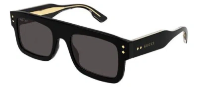 Pre-owned Gucci Gg1085s 001 Black Grey Flattop Sunglasses Men Rectangular Bold Authentic In Gray