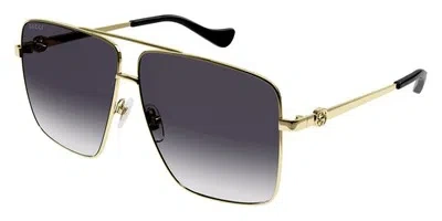 Pre-owned Gucci Gg1087s Sunglasses Gold Gray Gradient Aviator 63mm 100% Authentic