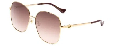 Pre-owned Gucci Gg1089sa-002 Womens Oversized Designer Sunglasses In Gold/plum/brown 61 Mm In Multicolor