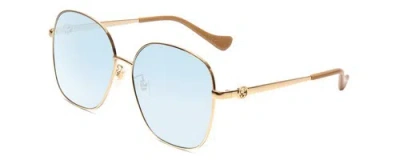 Pre-owned Gucci Gg1089sa-004 Womens Oversized Designer Sunglasses In Gold & Tan/blue 61 Mm In Multicolor