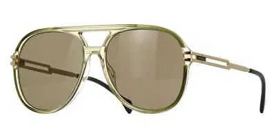 Pre-owned Gucci Gg1104s 003 Sunglasses Green Gold Frame Brown Lenses 61mm