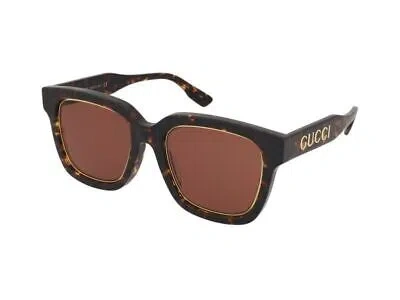 Pre-owned Gucci Gg1136sa-002-52 Shiny Dark Havana Gold Rim Sunglasses In Brown