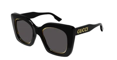 Pre-owned Gucci Gg1151s 001 Black/grey Cat-eye Women's Sunglasses In Gray