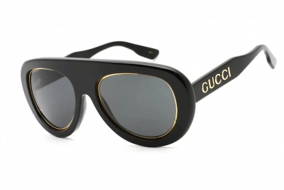 Pre-owned Gucci Gg1152s 001 Black Gold Trim Unisex Oversized Aviator Sunglasses Made Italy In Gray