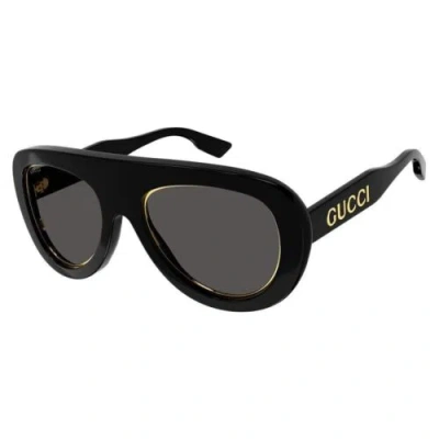 Pre-owned Gucci Gg1152s 001 Shiny Black With Gold Rim/dark Grey 54-21-140 Sunglasses In Gray