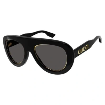 Pre-owned Gucci Gg1152s 001 Shiny Black With Gold Rim/dark Grey 54-21-140 Sunglasses Ne... In Gray