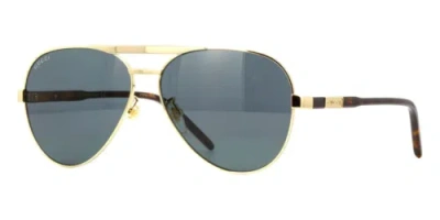 Pre-owned Gucci Gg1163s-001 Pilot Gold In Gray